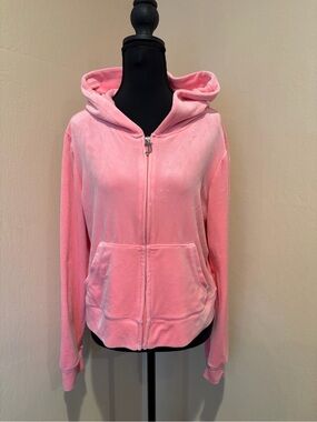 Y2K Juicy Couture Light Pink Velour Zip Hoodie with Blingy Logo, size XL